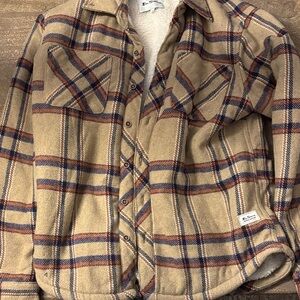 Ben Sherman Tan and Blue Plaid Shirt Jacket